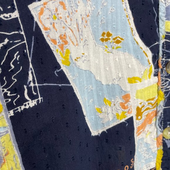 We The Free Women M Blue Love Letters Button Front Shirt Oversized Swiss dot - Picture 5 of 10